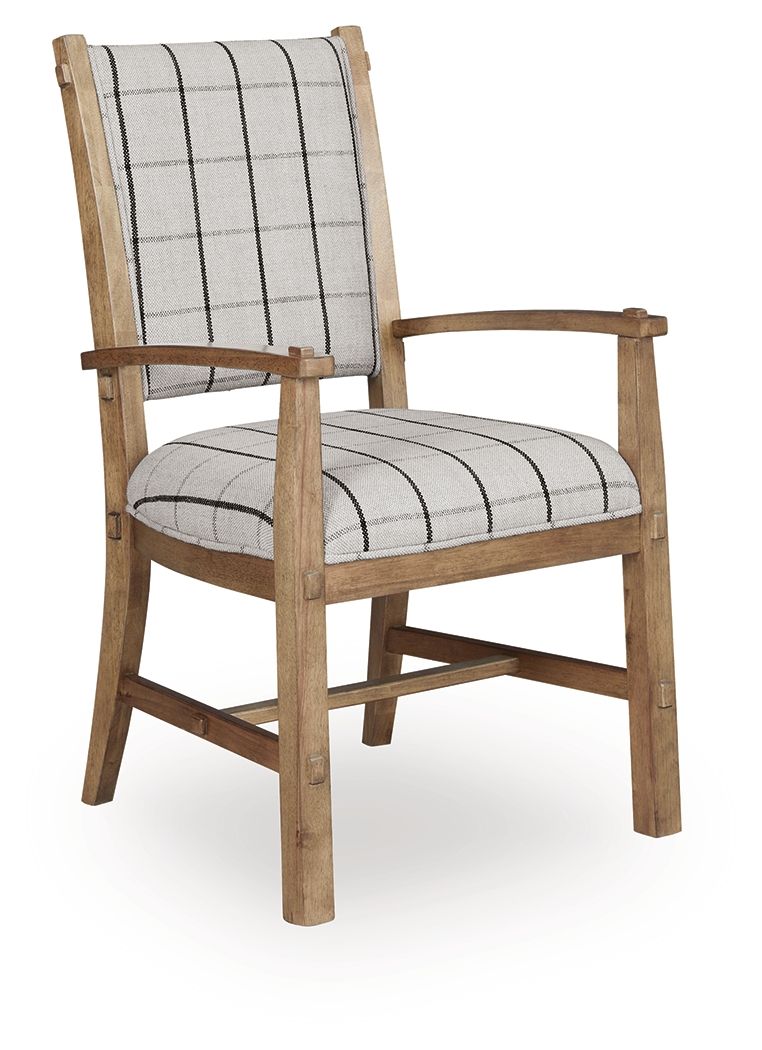 Ridgester - Silla de comedor tapizada con reposabrazos (juego de 2) - Marrón claro
