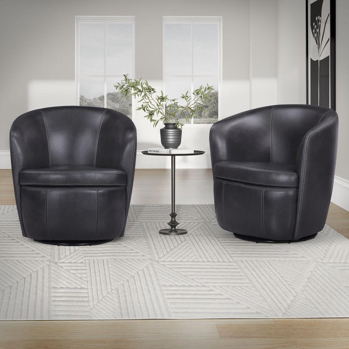 Barolo - Sillón giratorio de club de cuero 100% italiano (Juego de 2)