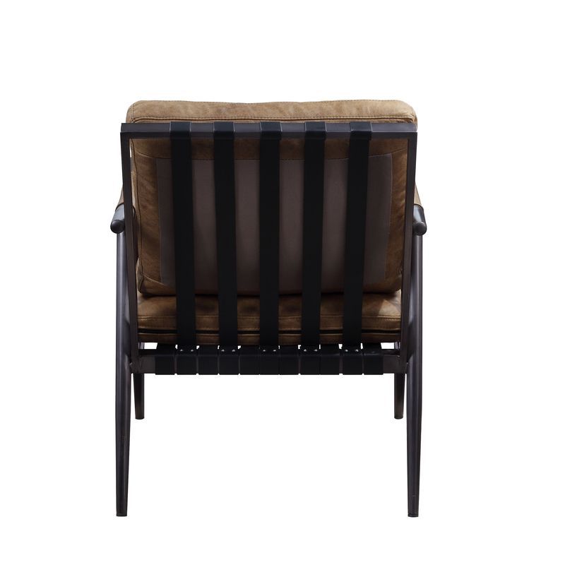 Anzan - Sillón decorativo - Cuero de grano superior color castaño Berham y acabado de hierro mate