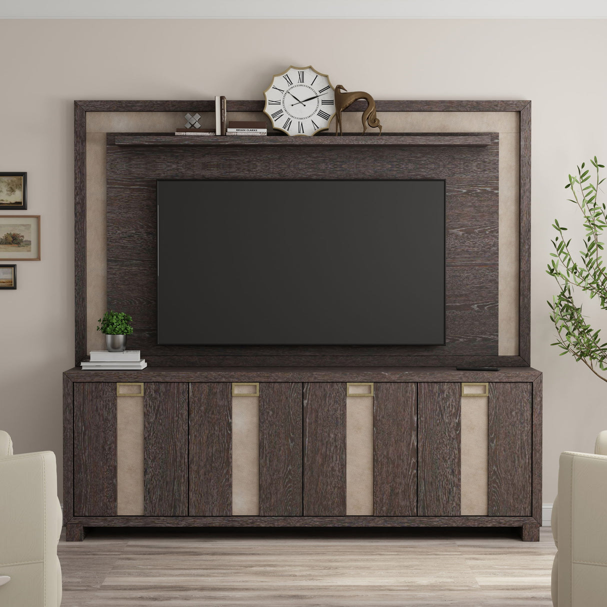 Ascent - 90" TV Console With Hutch And Back Panel - Dark Chocolate alternate view 2