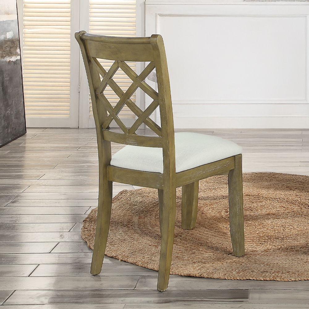 Karsen - Silla lateral (juego de 2) - Lino beige y acabado roble rústico