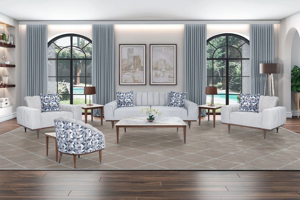 Balboa - Chenille Chair And A Half - Shell Gray/Warm Walnut