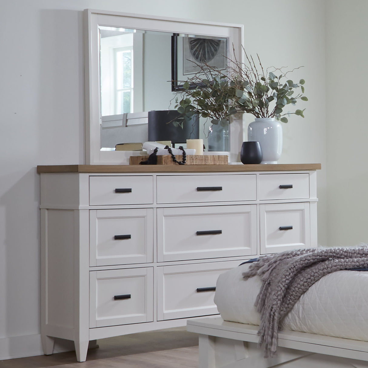 Americana Modern Bedroom - 9 Drawer Dresser And Mirror - Cotton alternate view 2