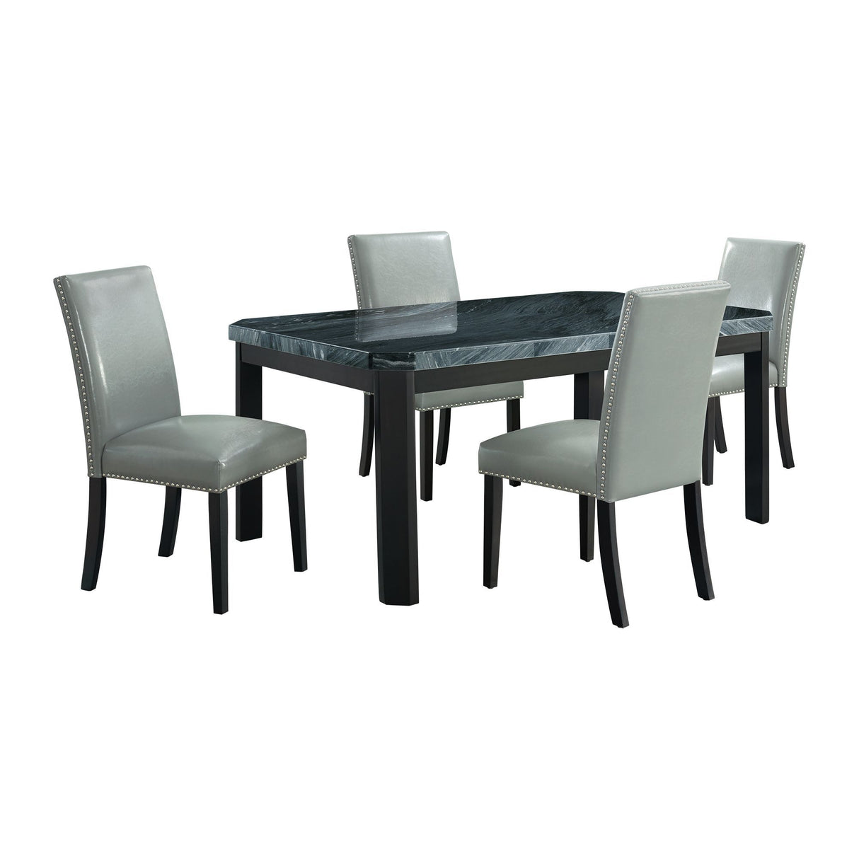 Francesca - Juego de comedor de 5 piezas con sillas rectangulares de PU gris, mesa y cuatro sillas - Mármol gris
