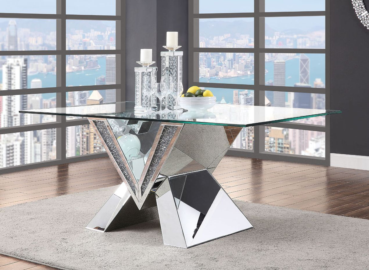 Noralie - Mesa de Comedor - Espejo, Imitación de Diamantes y Vidrio Transparente - 30"
