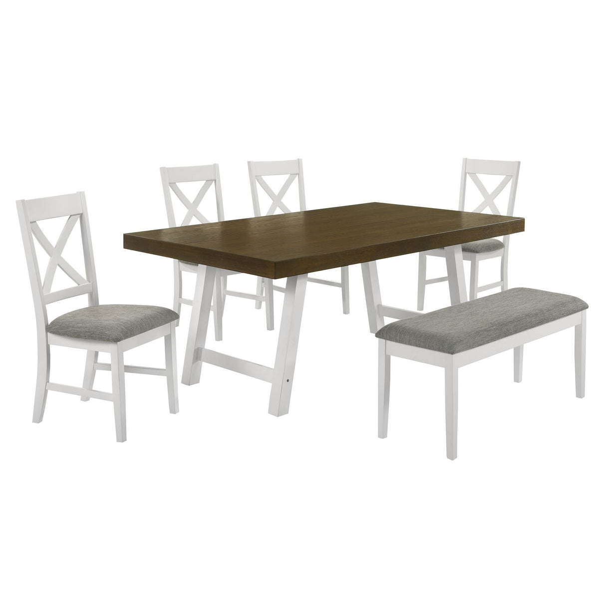 Summerville - Juego de comedor de 6 piezas con mesa, 4 sillas y banco - Roble y blanco antiguo