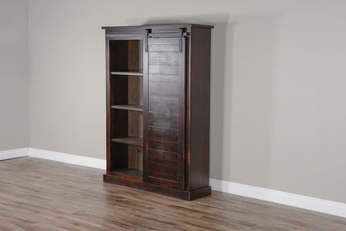 Bookcase With Barn Door - Dark Brown