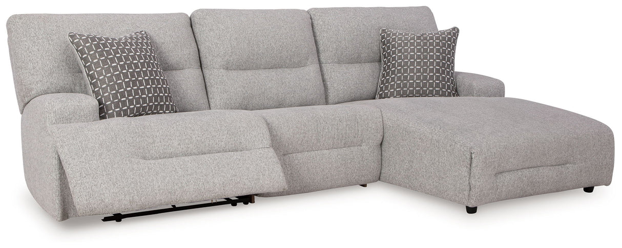 Acklen Place - 3-Piece Power Reclining Sectional With RAF Power Reclining Back Chaise - Pewter