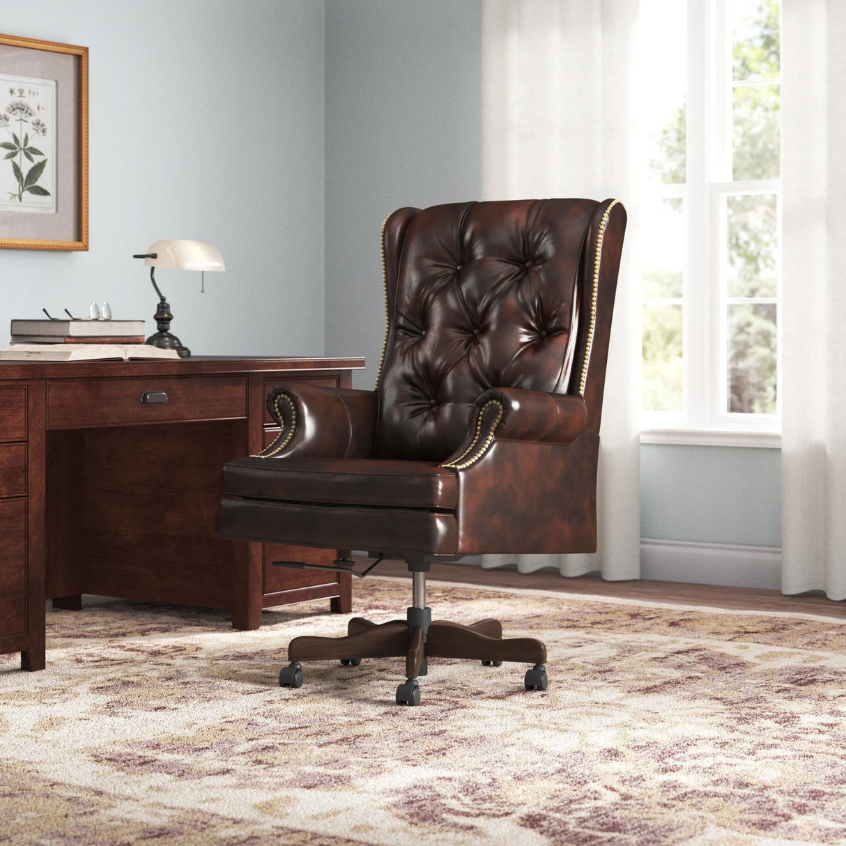 Dc#112 - Silla de escritorio de cuero - Havana con base marrón