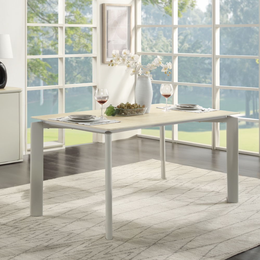 Ingram - Mesa de comedor - Piedra sinterizada y acabado gris claro