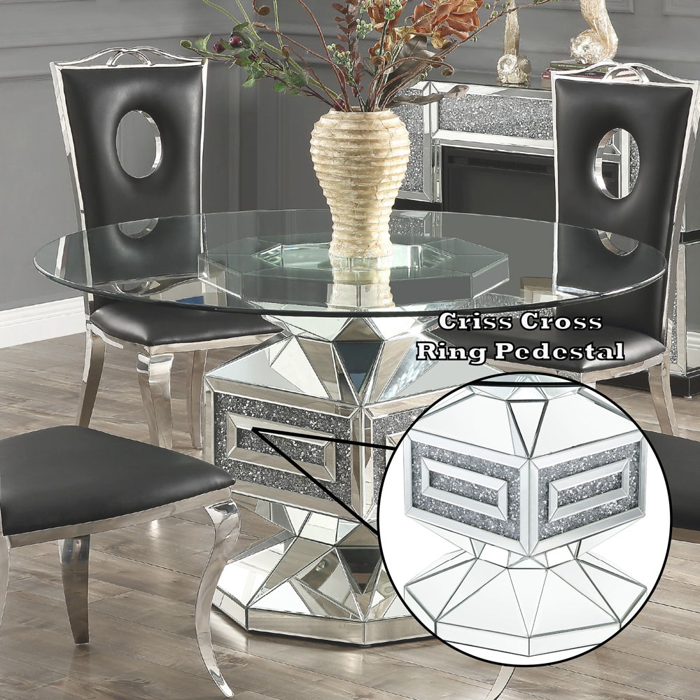 Noralie - Mesa de Comedor - Cristal Transparente, Espejo y Diamantes de Imitación - 30"