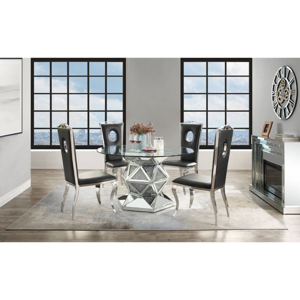 Noralie - 52" Round Dining Table - Mirrored & Faux Diamonds