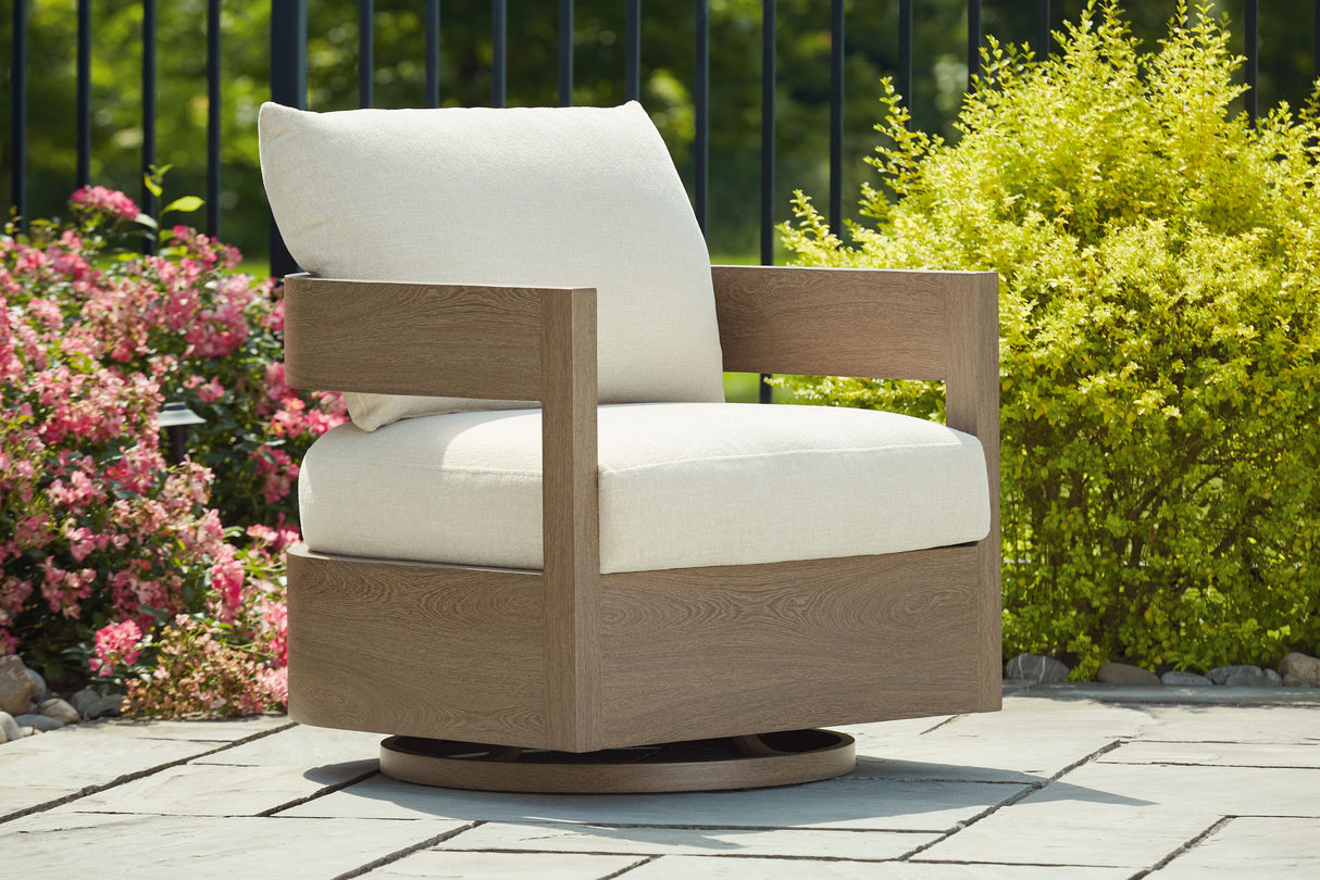 Serene Bay - Sillón Planeador Giratorio con Cojín - Marrón Oscuro / Blanco