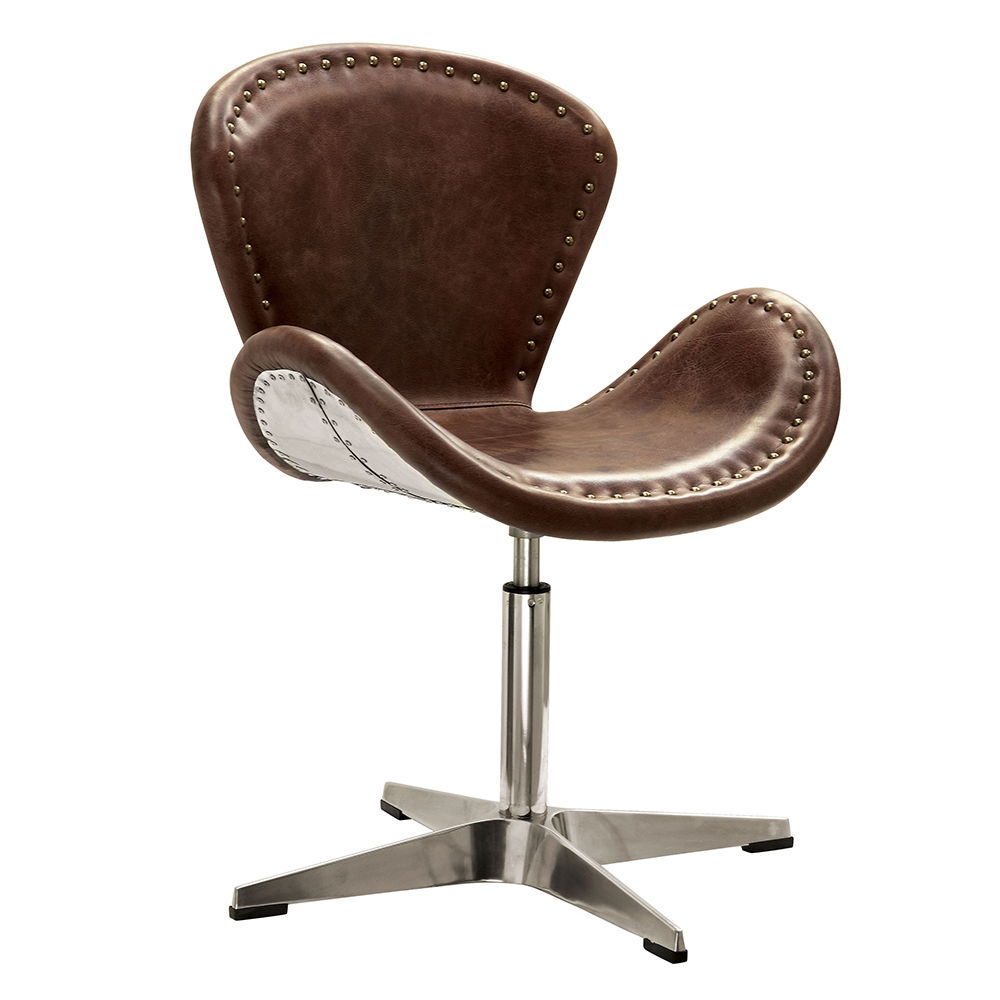 Brancaster - Sillón - Cuero de grano superior marrón retro y aluminio - 83.82 cm