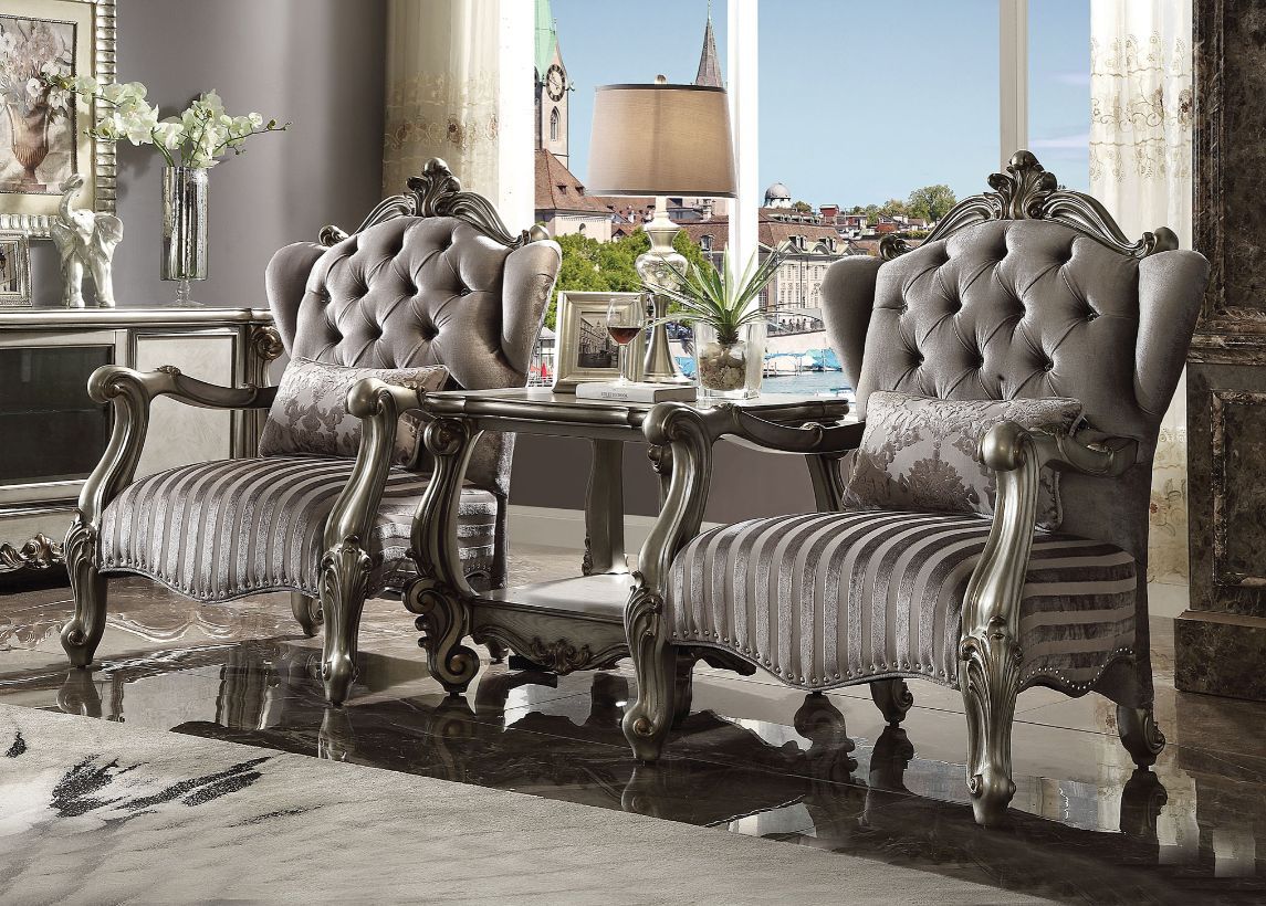 Versailles - Silla - Terciopelo y Platino Envejecido - 119 cm