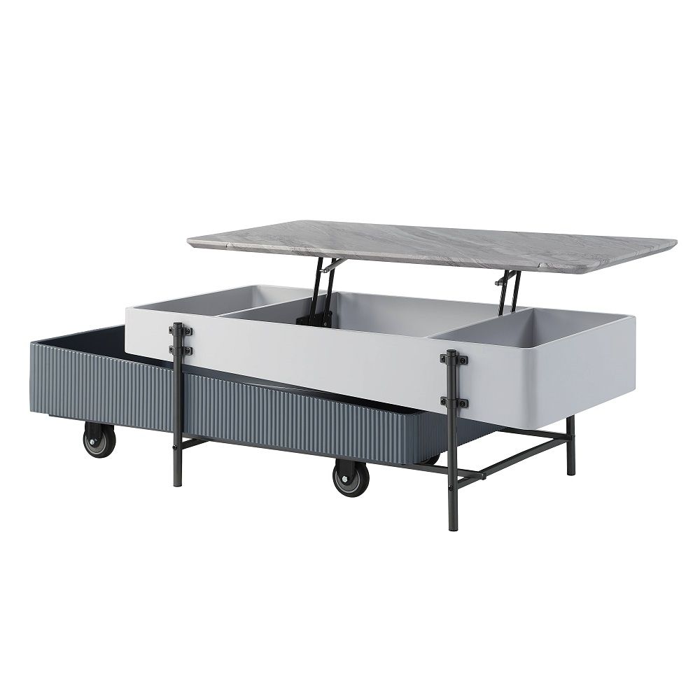 Wilkins - Mesa de centro con tapa elevable - Gris y blanco alto