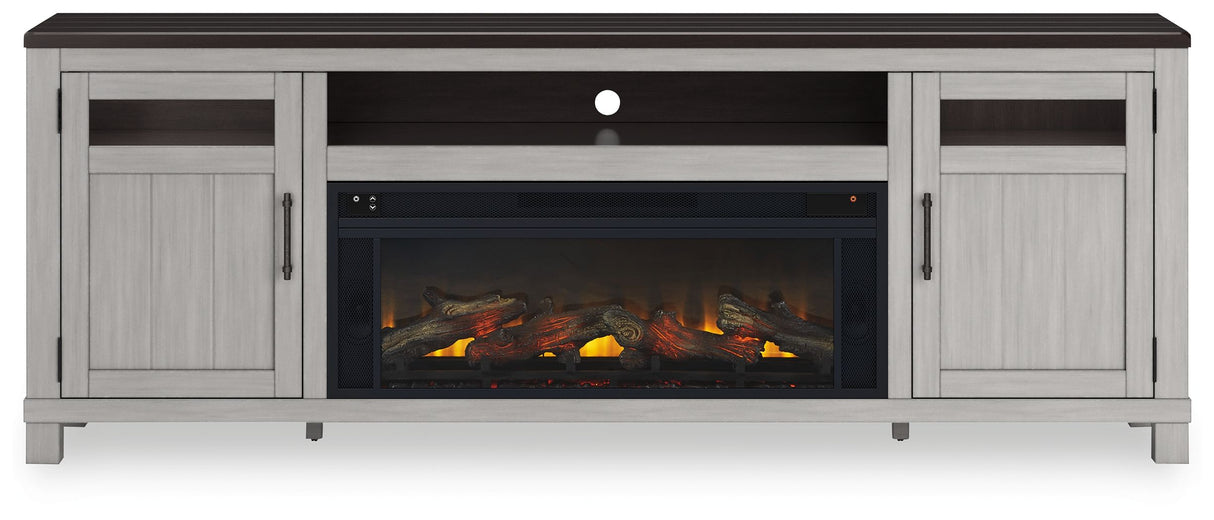 Darborn - 88" TV Stand With Electric Infrared Fireplace Insert - Gray / Brown