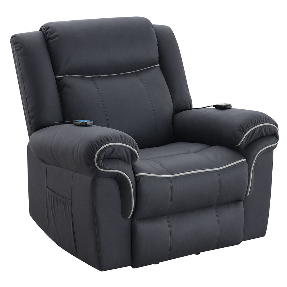 Domana - Reclinable eléctrico con elevador, calefacción y masaje - Tela azul oscuro