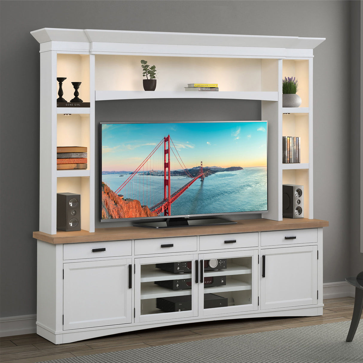 Americana Modern - TV Console with Hutch and LED Lights alternate view 5