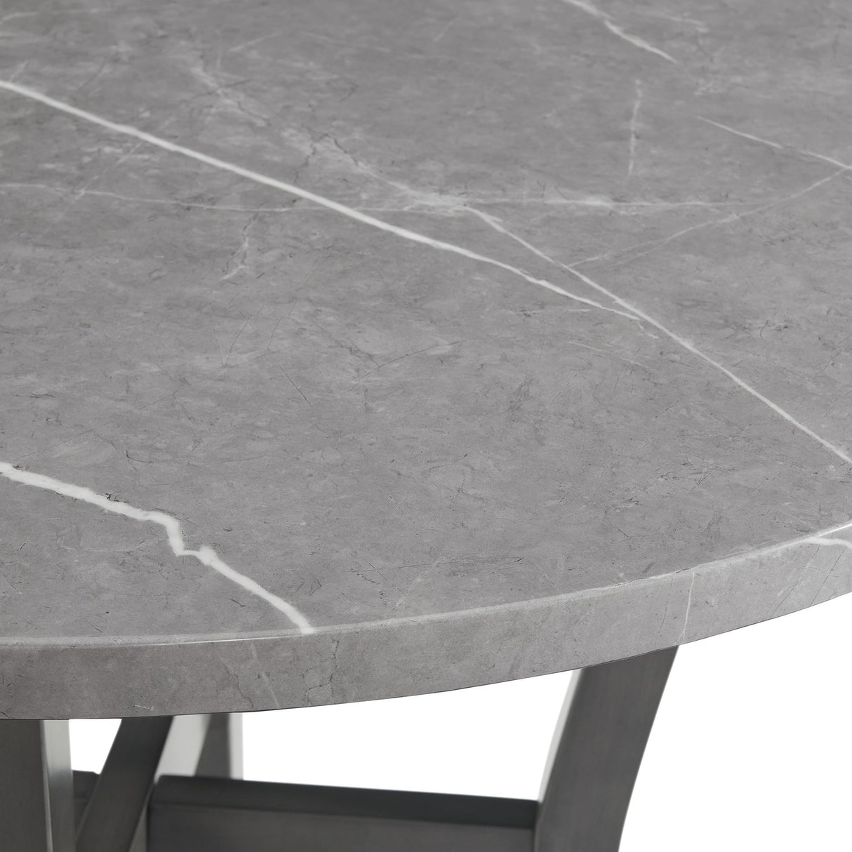 Ambridge - 5 Piece Round Dining Set With Faux Marble Top - Brushed Gray