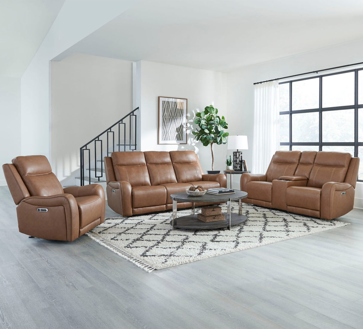 Haywood - Sofá de dos plazas reclinable eléctrico con consola - Butternut