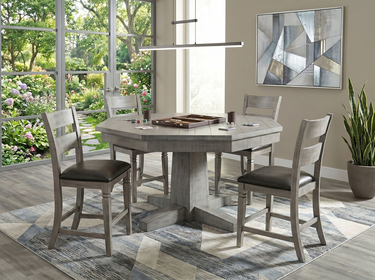 Alpine - Taburete alto con respaldo de escalera, asiento acolchado (juego de 2) - Gris