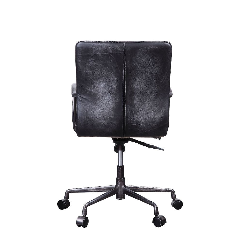Barack - Silla de oficina ejecutiva - Piel de grano superior negra vintage y aluminio