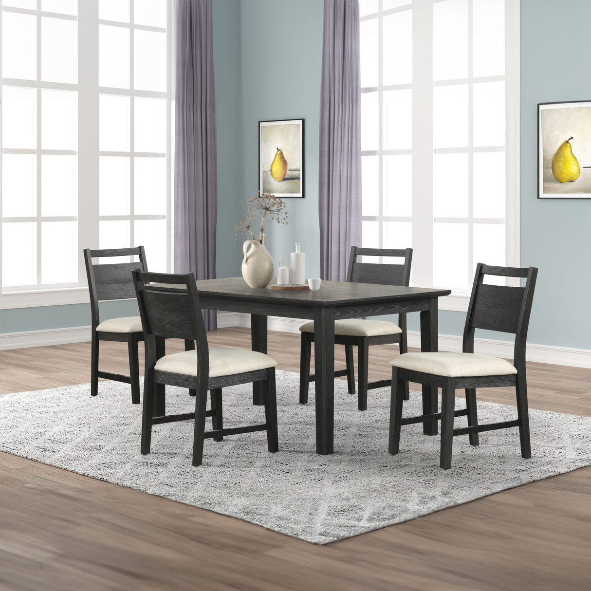 Sable Crest - Juego de 5 piezas (mesa de comedor rectangular y 4 sillas) - Negro