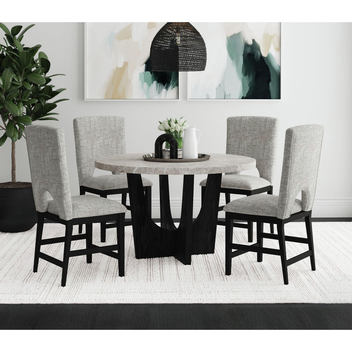 Oregon - Juego de comedor de 5 piezas a la altura de la encimera (mesa redonda para encimera y cuatro sillas)