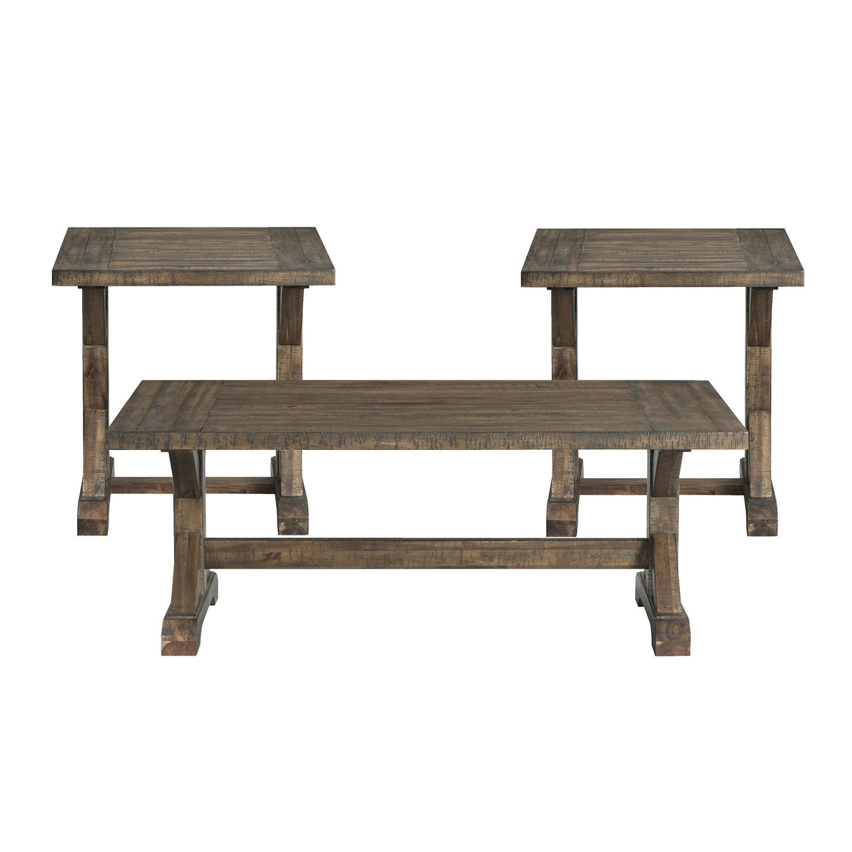 Finn - 3 Piece Accent Trestle Table Set (Coffee Table & Two End Tables) - Dark Walnut