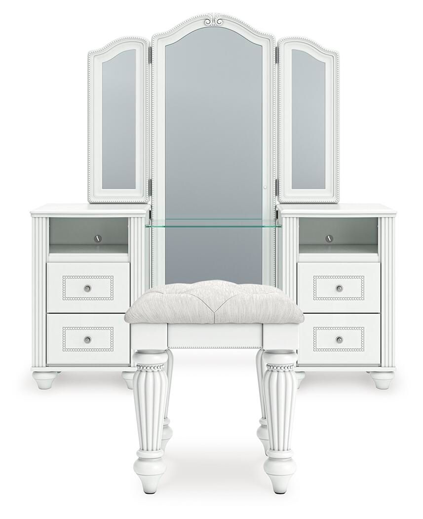Kozlani - 3 Pc. - Vanity, Mirror And Stool - White