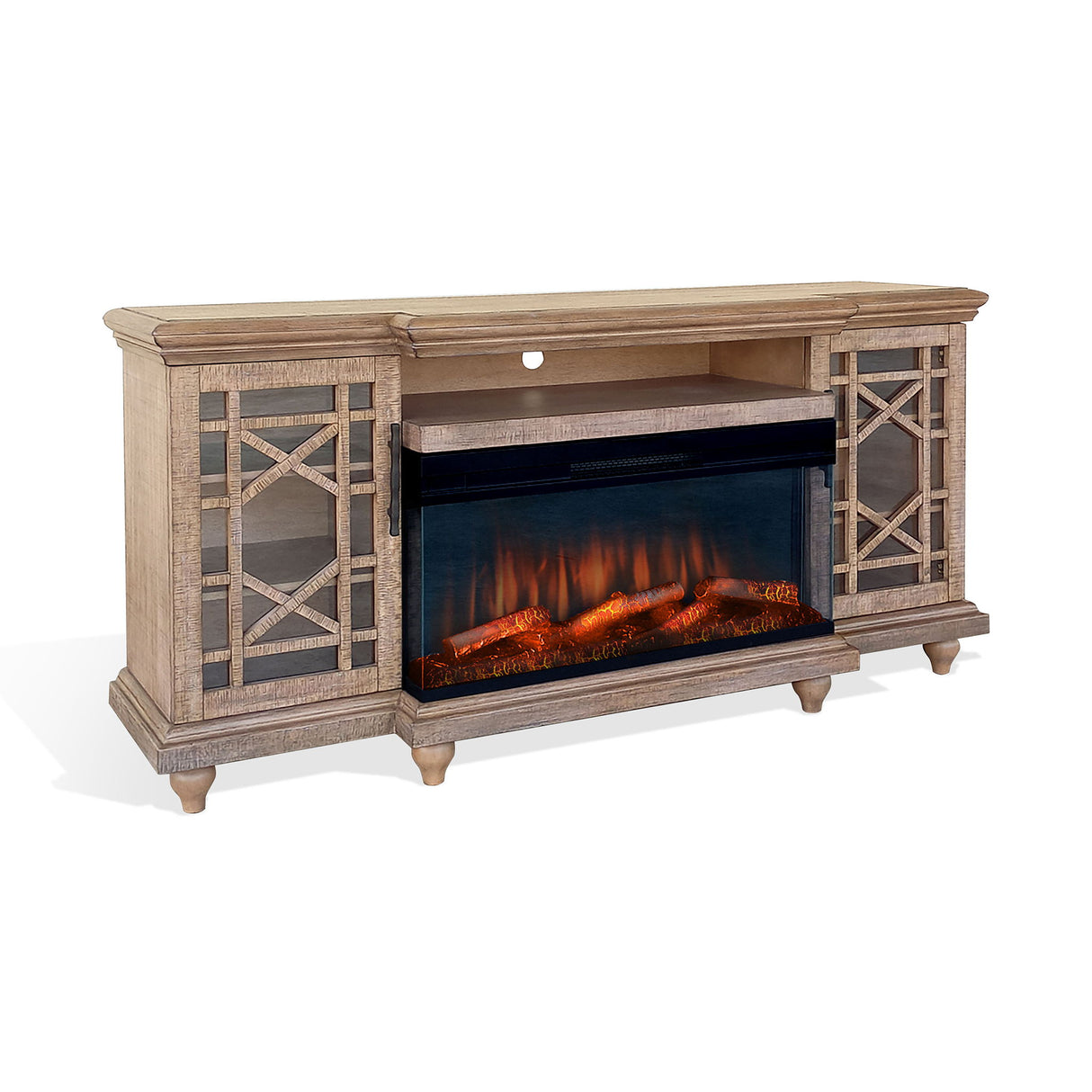 72" Media Console With Panoramic Electric Fireplace - Desert Rock