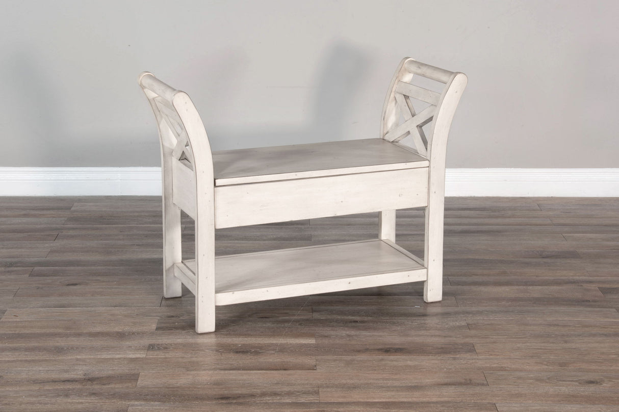Bayside - Accent Bench With Storage, Wood Seat - Marble White