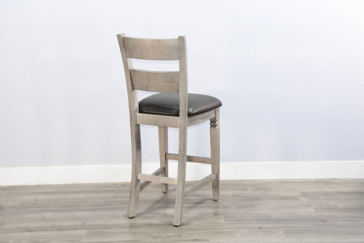 Alpine - Taburete alto con respaldo de escalera, asiento acolchado (juego de 2) - Gris