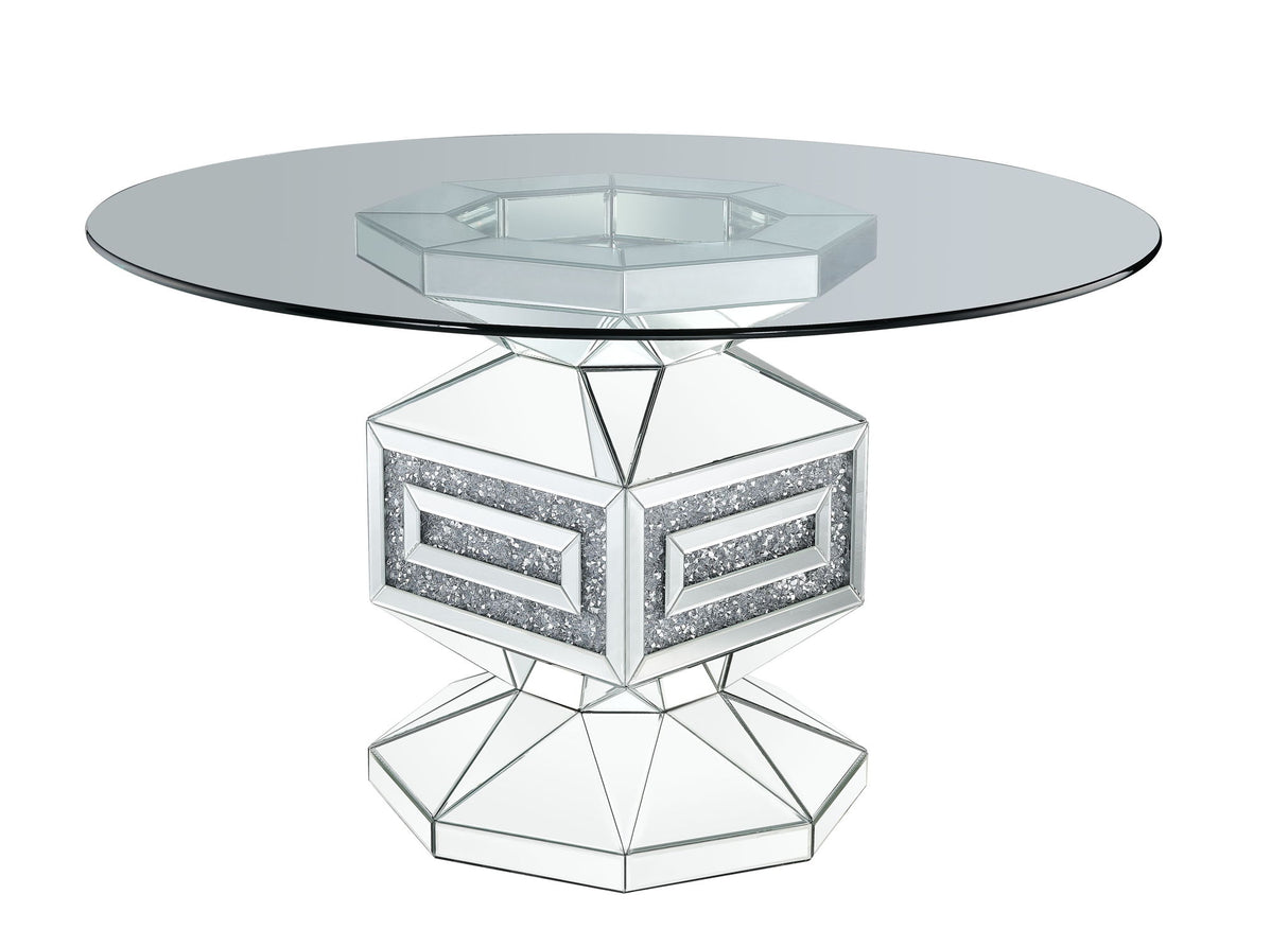 Noralie - Mesa de Comedor - Cristal Transparente, Espejo y Diamantes de Imitación - 30"