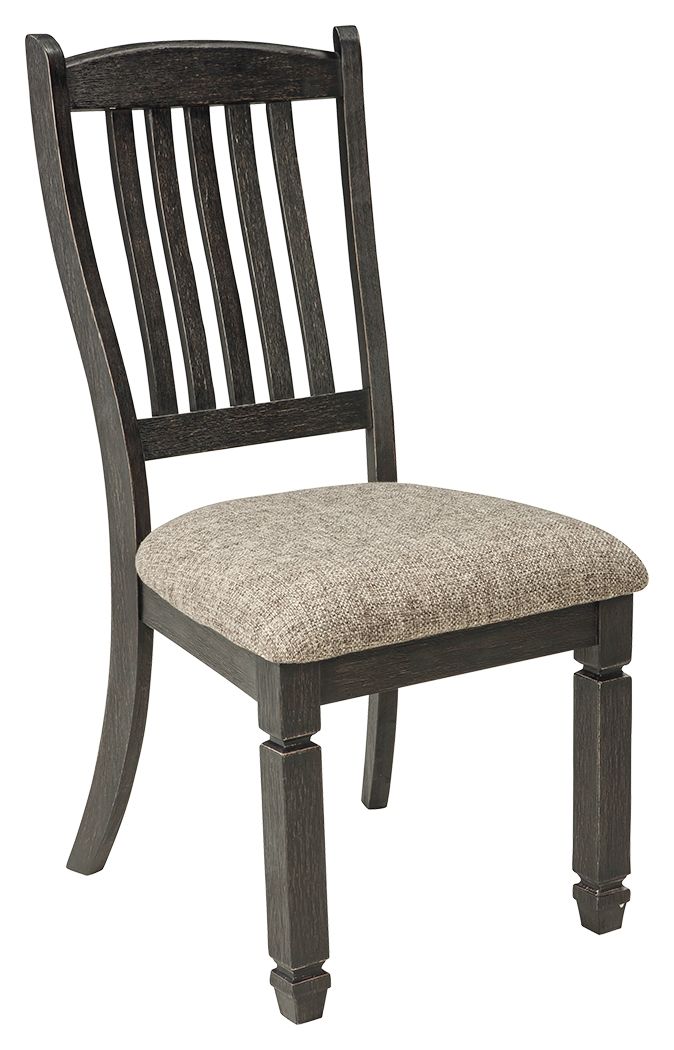 Tyler Creek - Silla auxiliar tapizada de comedor (juego de 2) - Con respaldo de lamas - Negro/marrón grisáceo