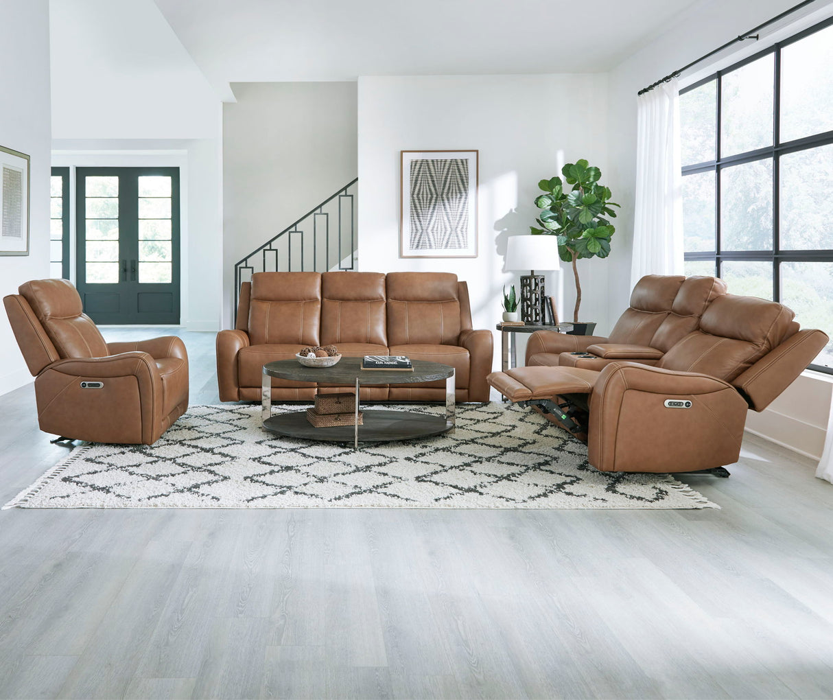 Haywood - Sofá de dos plazas reclinable eléctrico con consola - Butternut