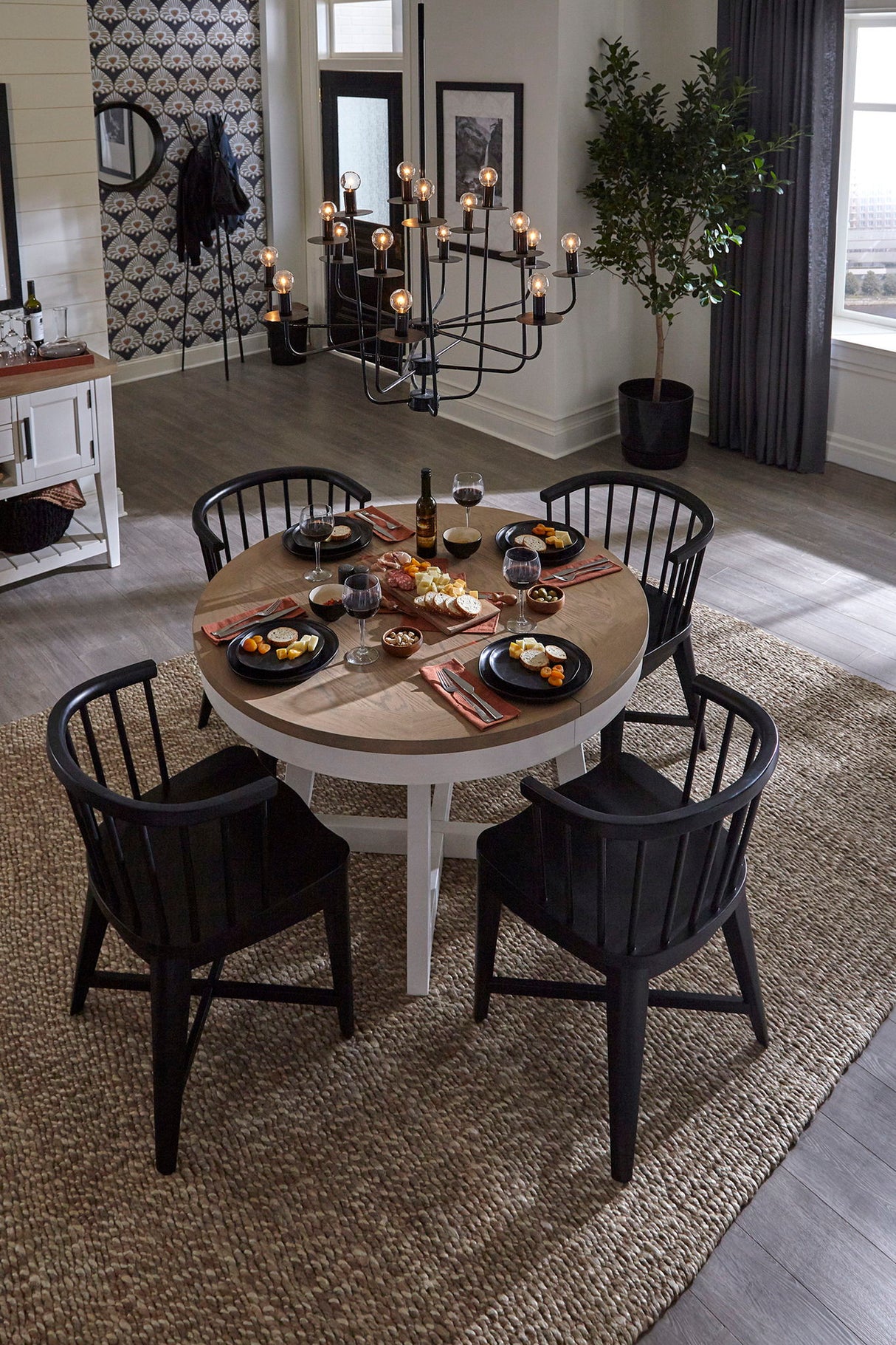 Americana Modern Dining - Round Dining Table And 4 Black Barrel Chairs - Cotton alternate view 2