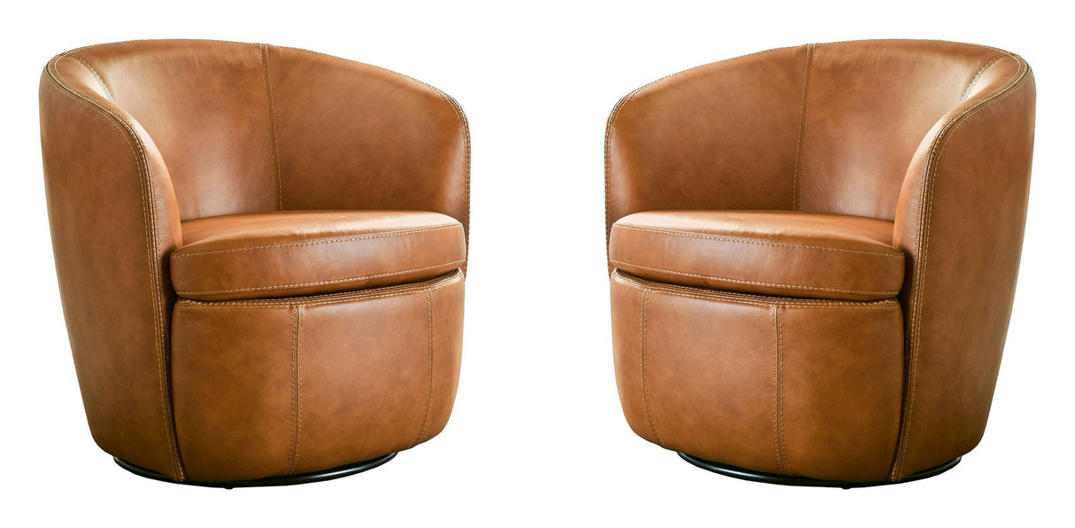 Barolo - 100% Italian Leather Swivel Club Chair (Set of 2)