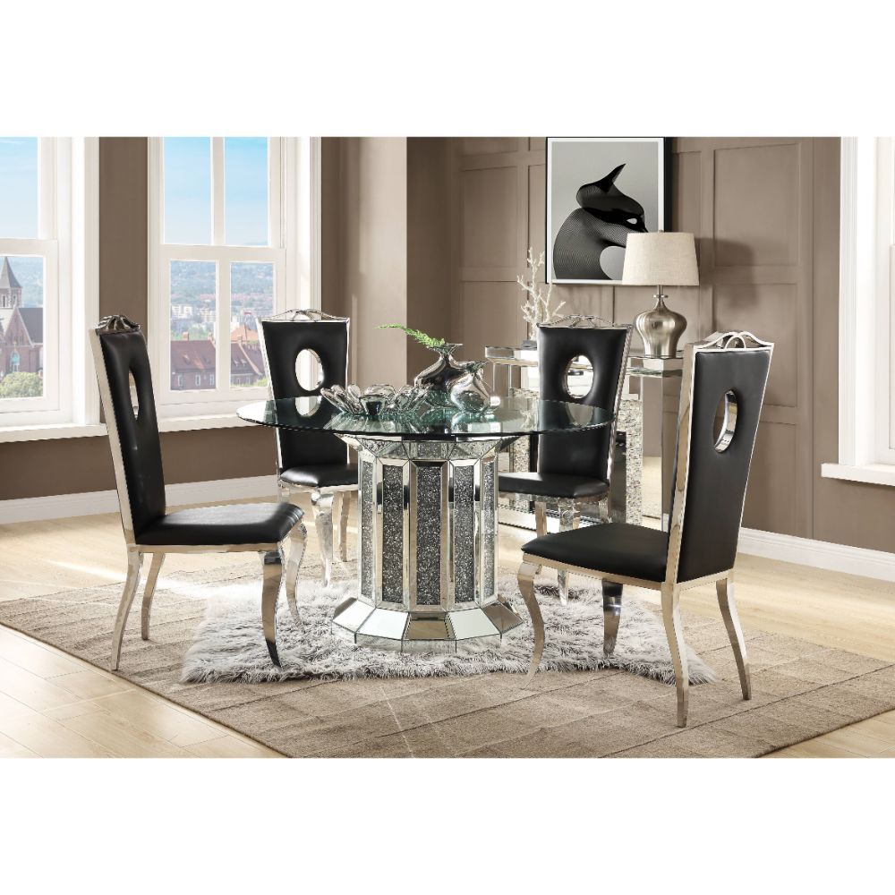 Noralie - Mesa de Comedor - Espejo y Diamantes de Imitación - Madera - 30"