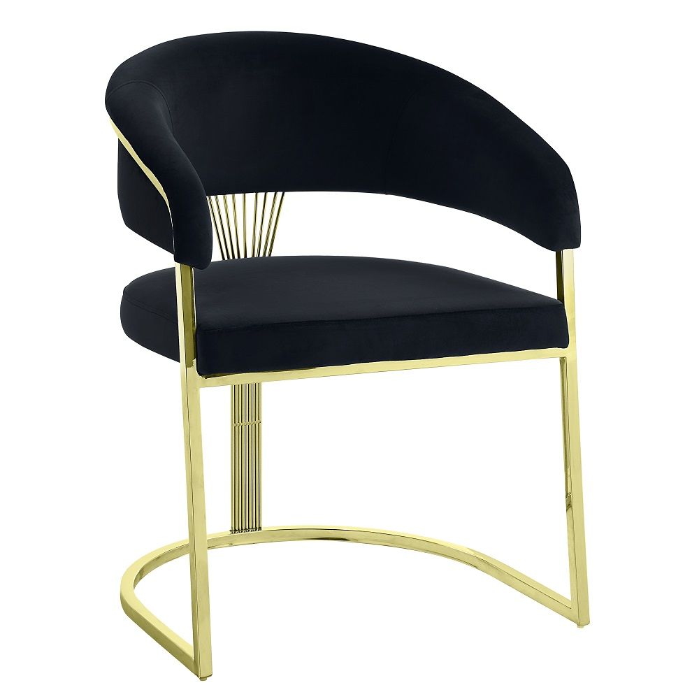 Fallon - Silla auxiliar (juego de 2) - Terciopelo negro y dorado espejado