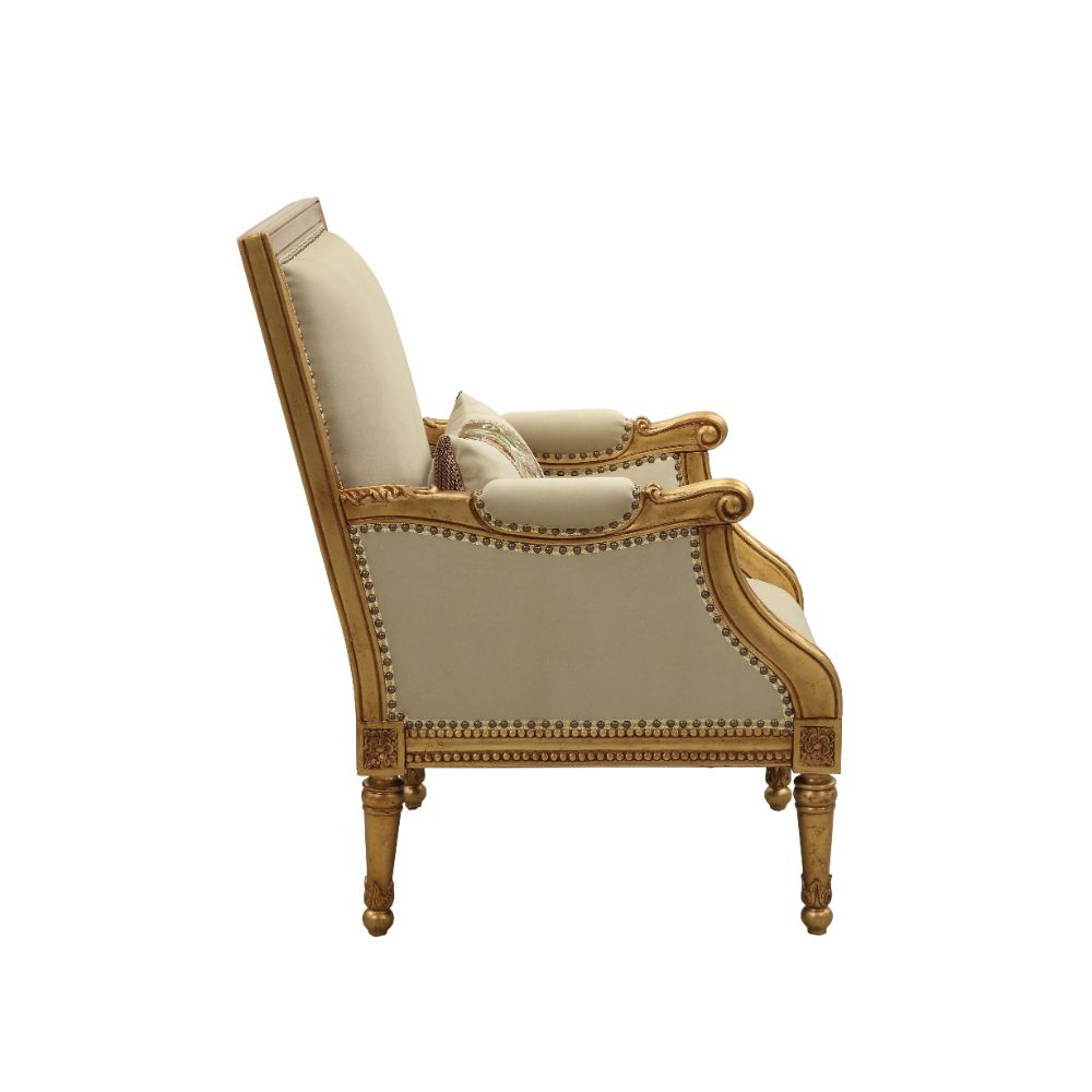 Daesha - Sillón decorativo - Franela color tostado y dorado antiguo