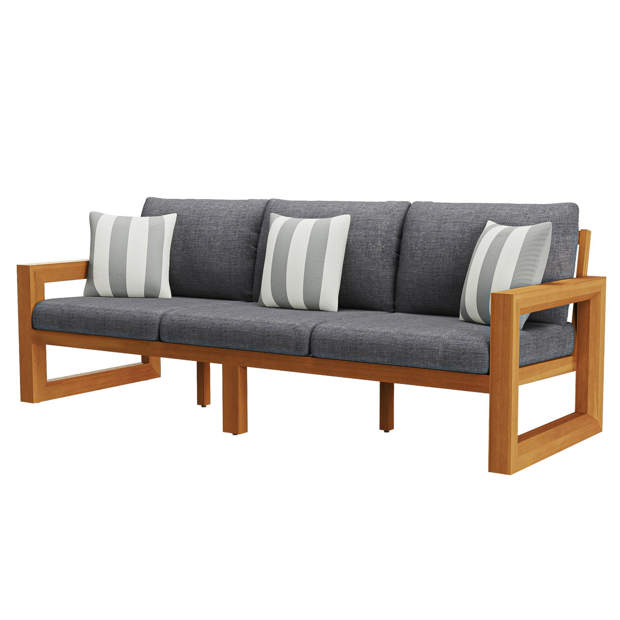 Bristol - Bay Wood Outdoor Sofa With Cushions - Natural / Brown / Gray