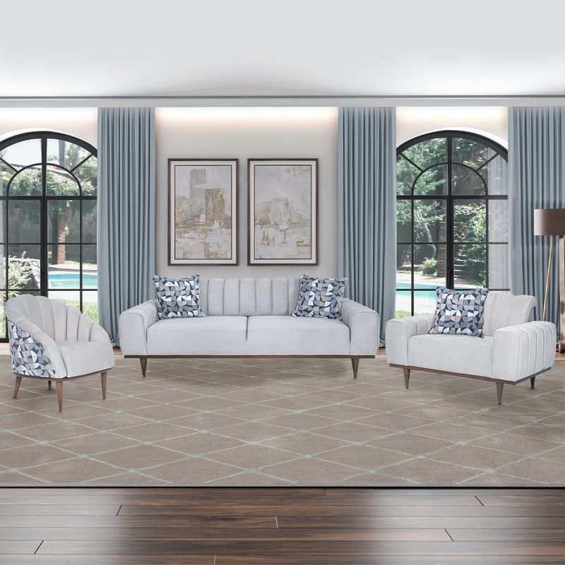 Balboa - Chenille Sofa - Shell Gray/Warm Walnut