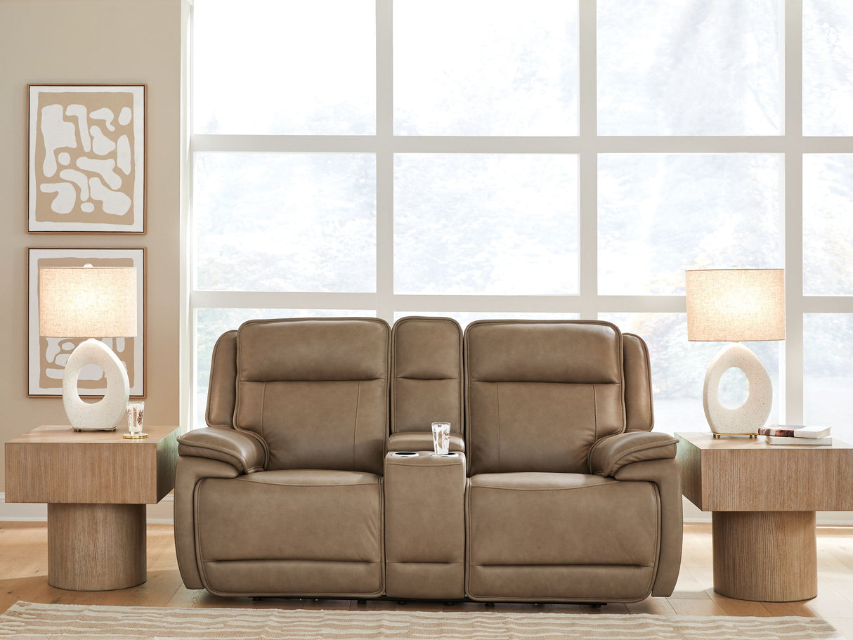Glencroft - Sofá biplaza reclinable eléctrico con consola / Reposacabezas ajustable - Sahara