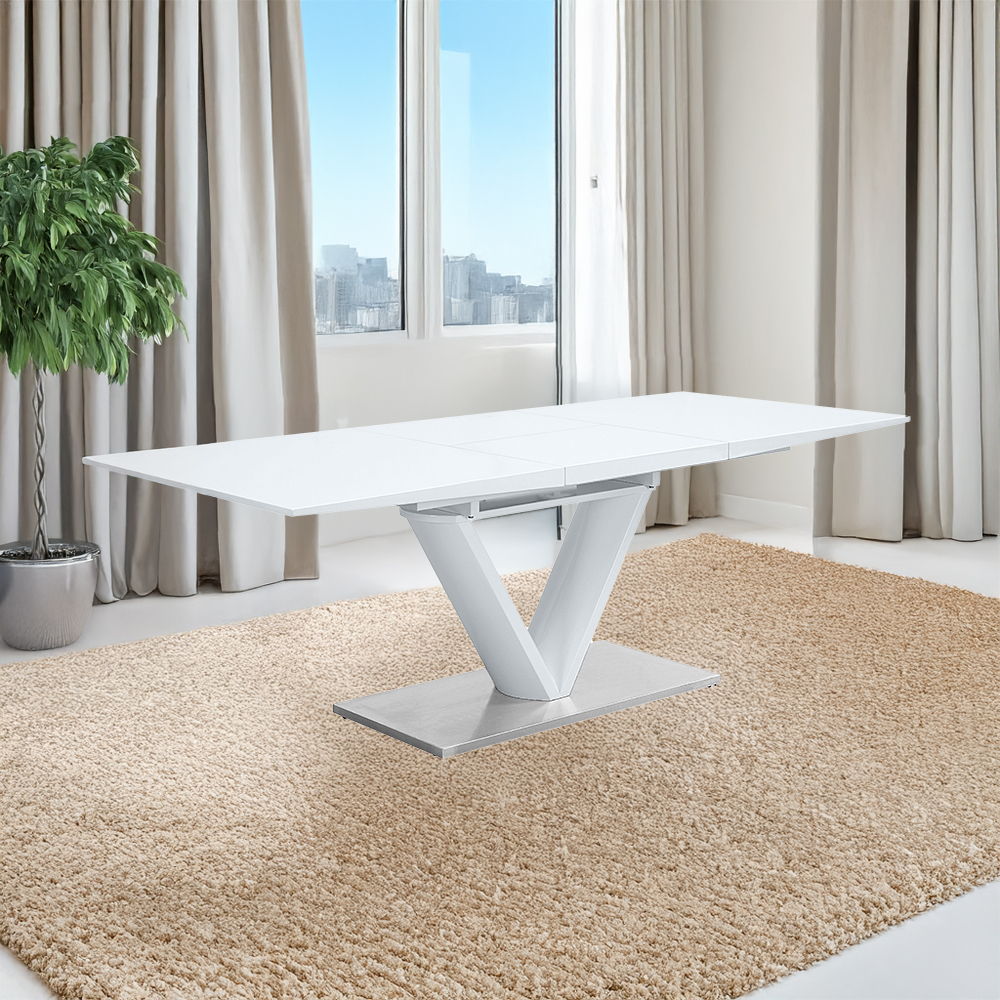 Gallegos - Mesa de comedor con extensión - Blanco Brillante