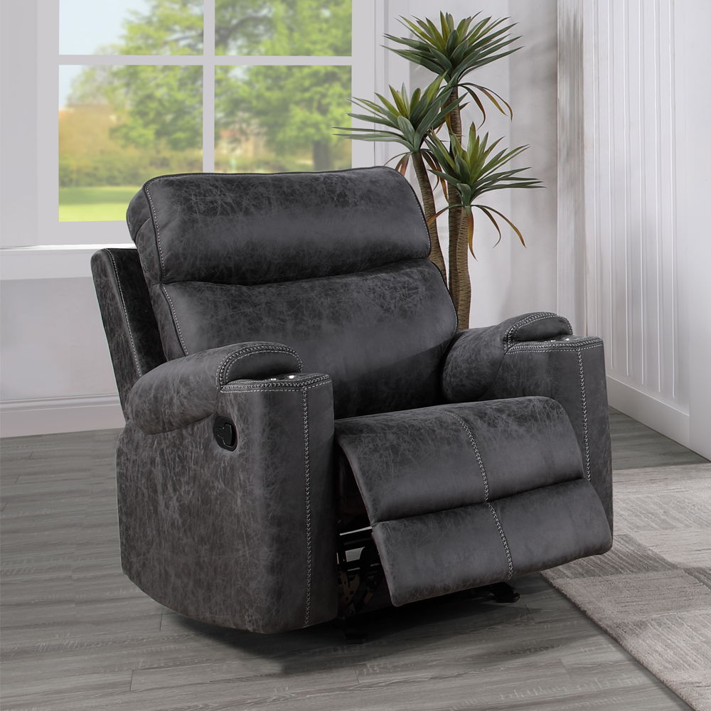 Hirah - Sillón Reclinable con Mecedora - Microfibra Pulida Gris Oscuro