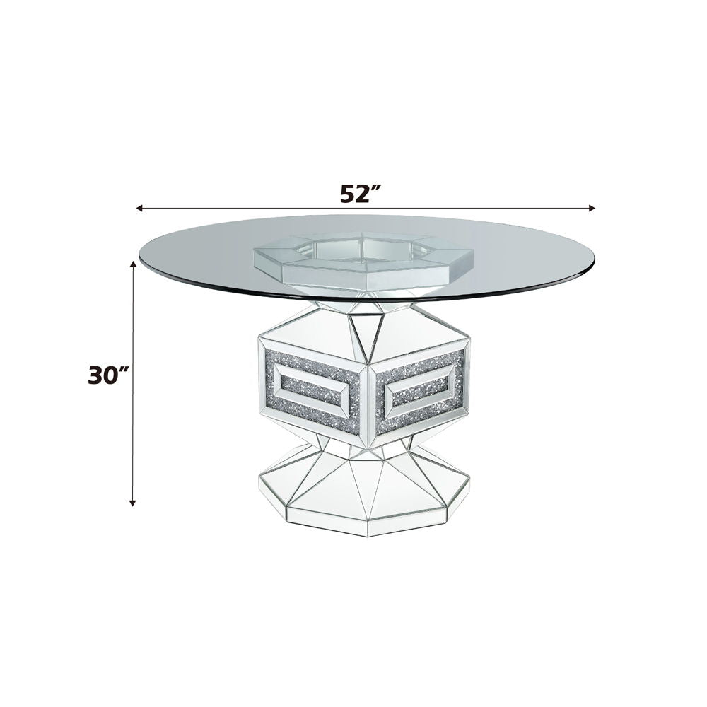 Noralie - Mesa de Comedor - Cristal Transparente, Espejo y Diamantes de Imitación - 30"
