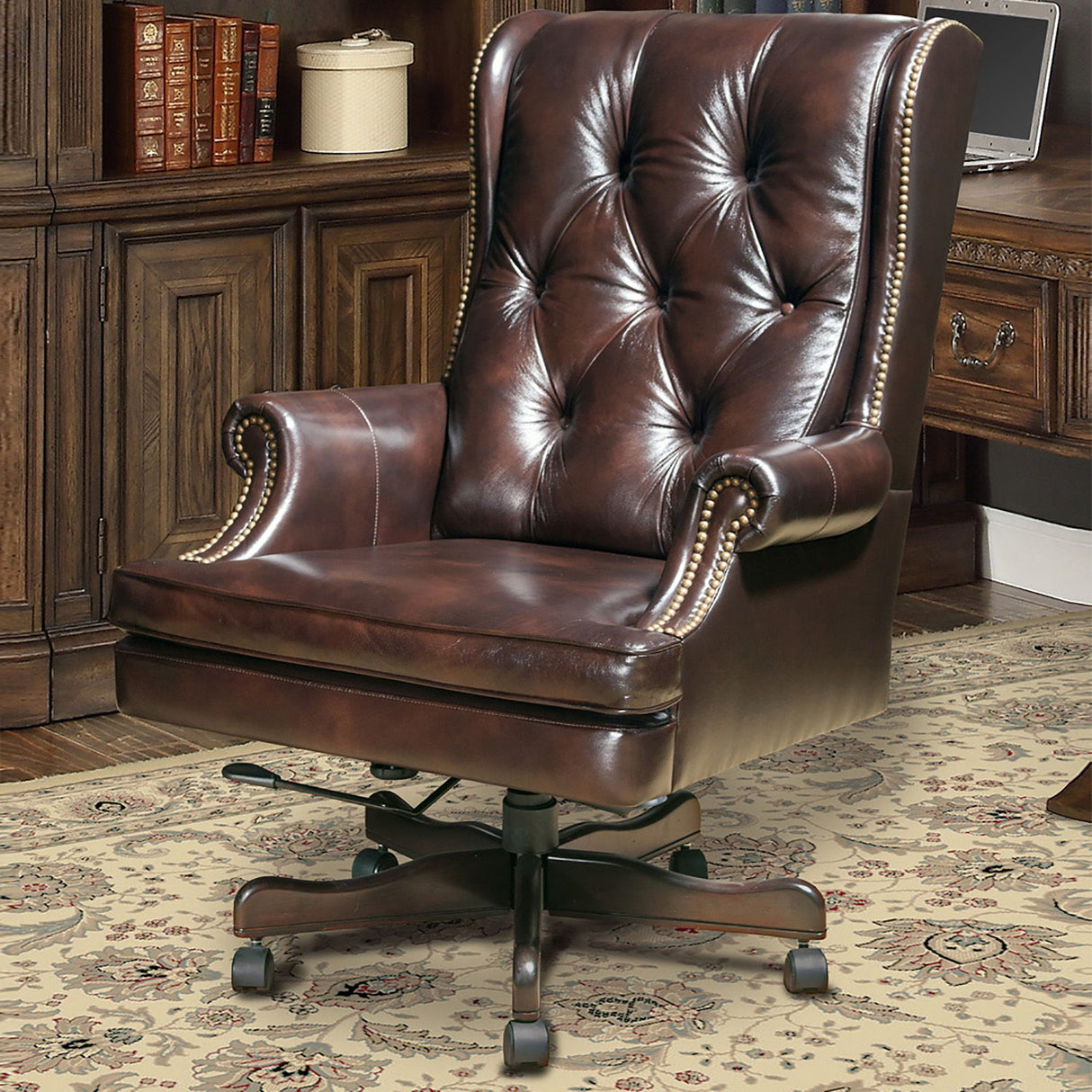 Dc#112 - Silla de escritorio de cuero - Havana con base marrón