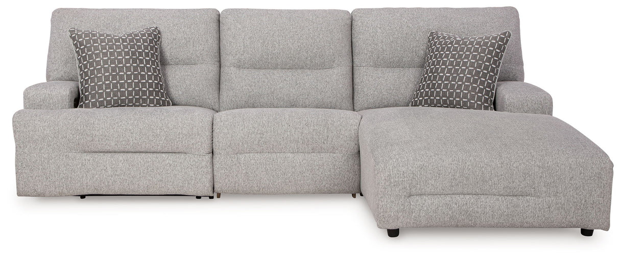 Acklen Place - 3-Piece Power Reclining Sectional With RAF Power Reclining Back Chaise - Pewter